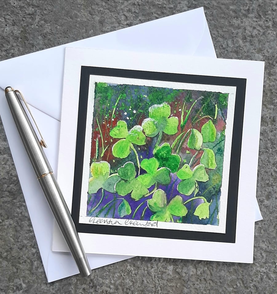 Shamrock. Blank Card. Notelet. Handpainted Card For St Patrick's Day.