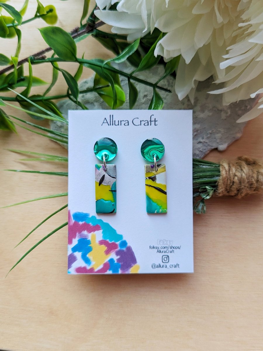Striking Turquoise & Bright Yellow Watercolour Earrings 