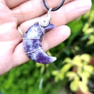 Moon necklace lepidolite stone, silver pendant birthday gift