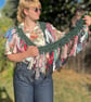 Upcycled Forest Green Velvet Fringe Wrap - Boho Scarf - Reclaimed Fabric Shawl