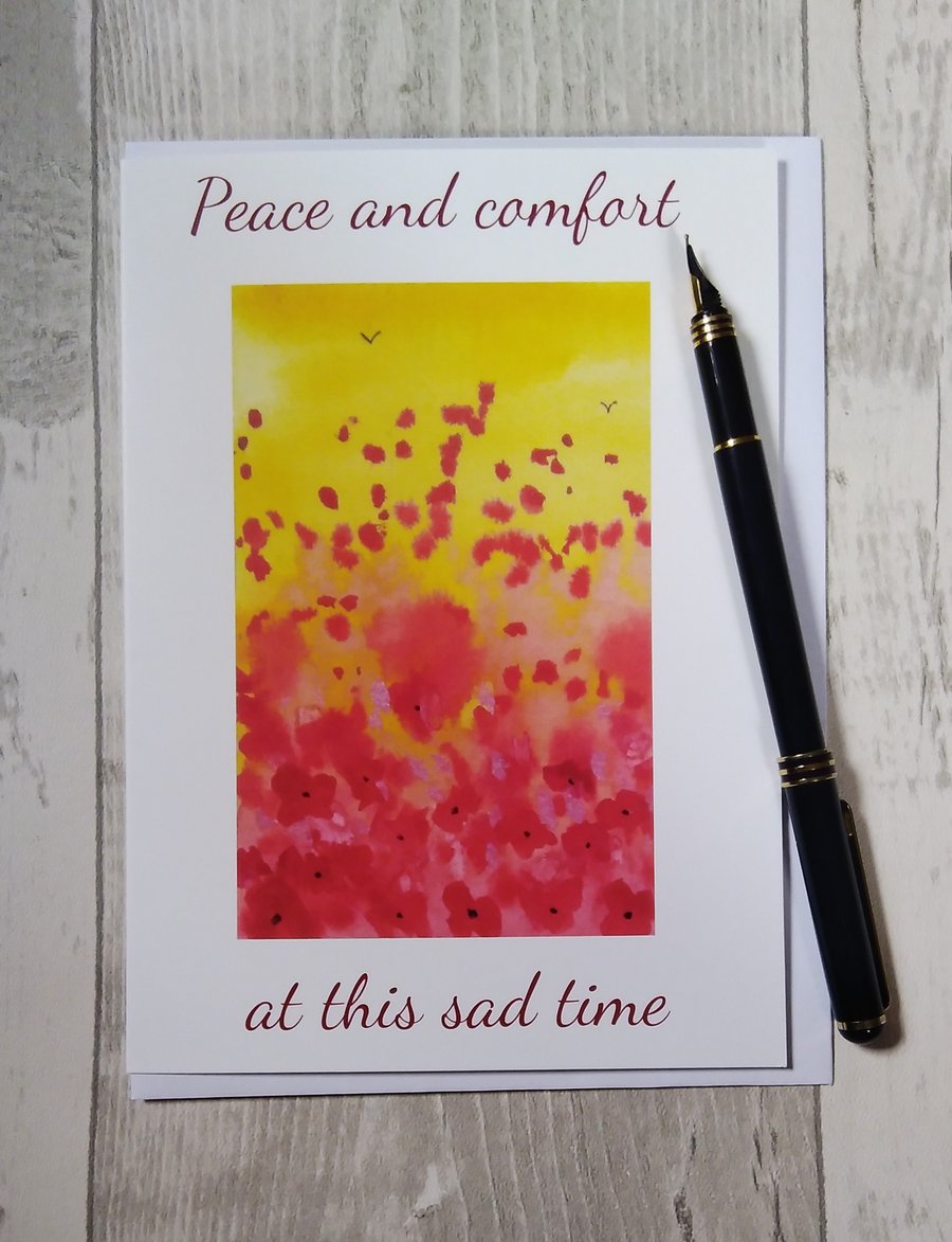 Sympathy card. Poppy field card. Floral sympathy card. Poppy card.