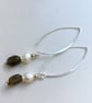 Labradorite Pearl Sterling Silver long earrings Handmade in England, Metalsmith - Image 4