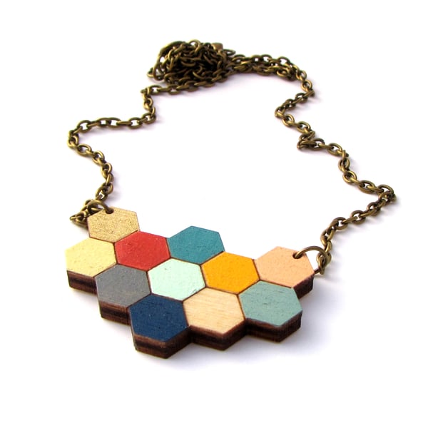 Summer Breeze 'Apis' Wooden Honeycomb Hexagon Necklace
