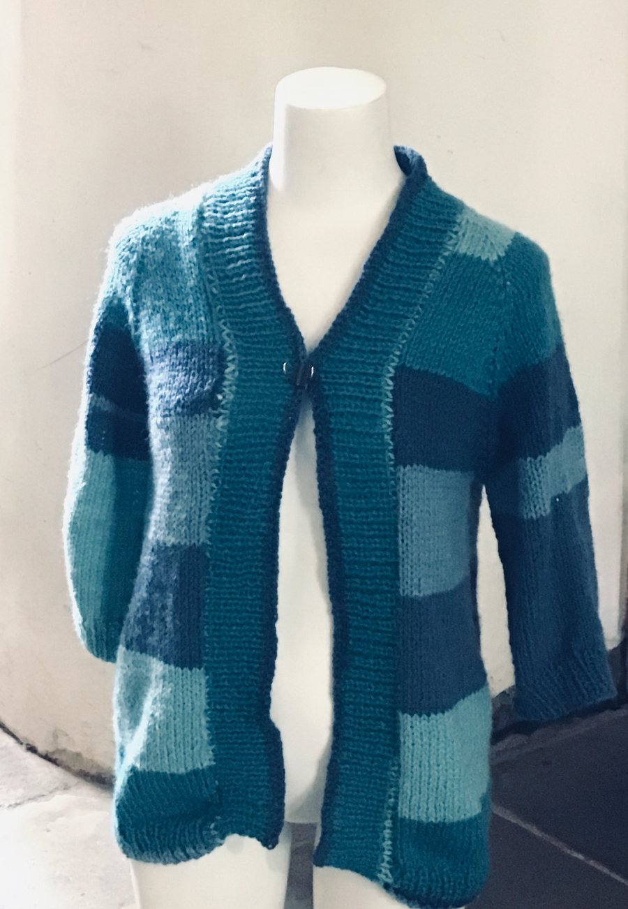 Turquoise striped open front cardigan 