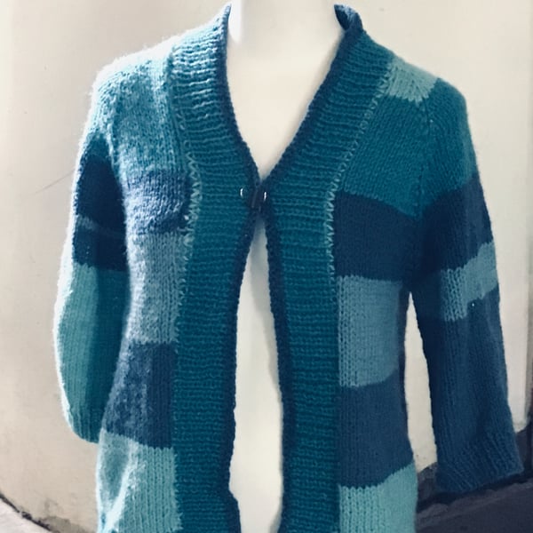 Turquoise striped open front cardigan 