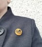Mustard tweed Scottish thistle pin, embroidered button brooch. - Image 4