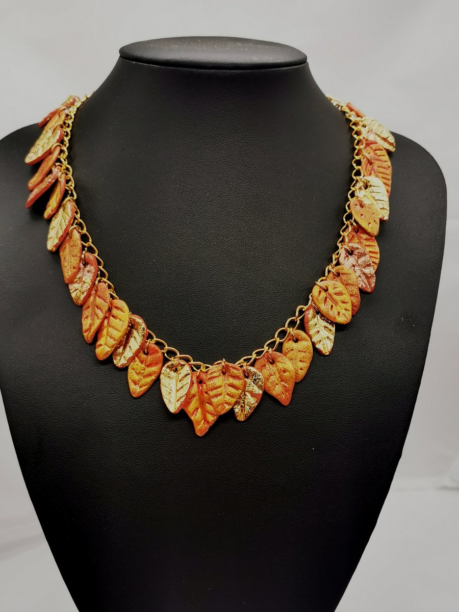 Handmade Leaf Necklace, Gold and Bronze Tones UK