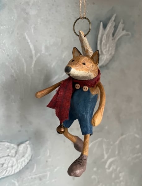 Paper mache fox hanging ornament