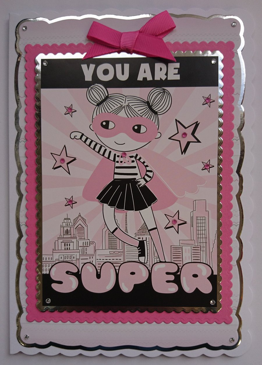 Thank You Card You Are Super Supergirl Superhero 3D Luxury Handmade