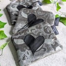 Silver and Grey Chenille Purse with Black and Silver Heart and Wings Motif 