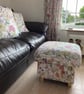 Storage Footstool Fryetts Peaocks Teal Fabric Ottoman Pouffe Birds Green - Image 10