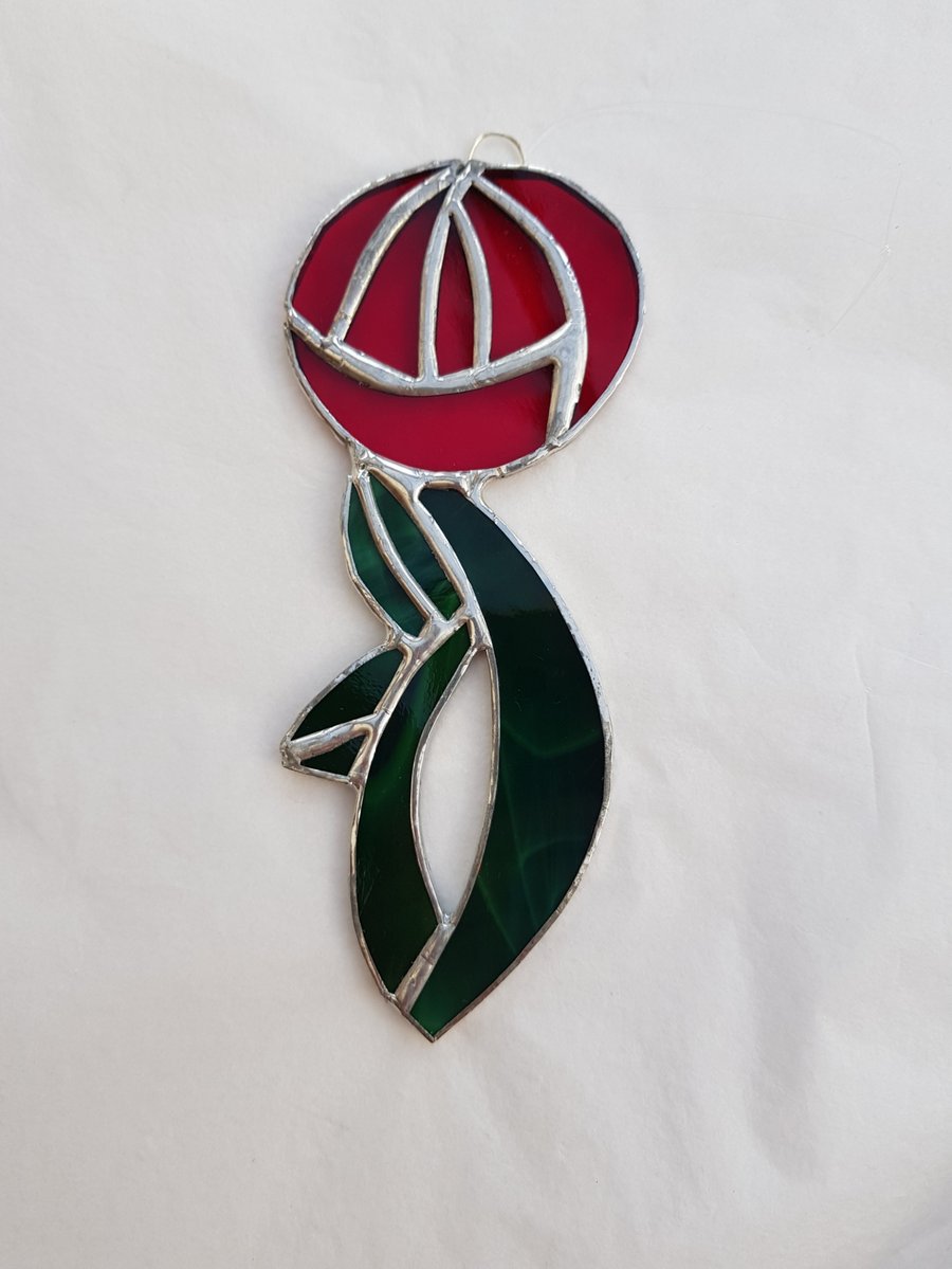 412 Stained Glass Macintosh inspired rose - handmade hanging decoration.