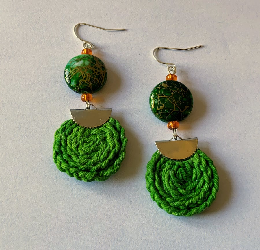 Spiral Cotton & Bead Earrings