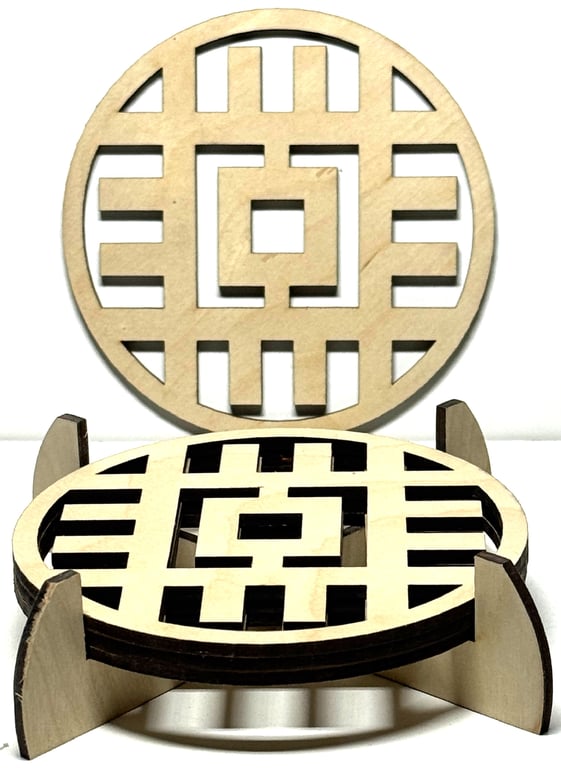 Baltic Birch Wooden Coaster - Set of 4  with stand (6)