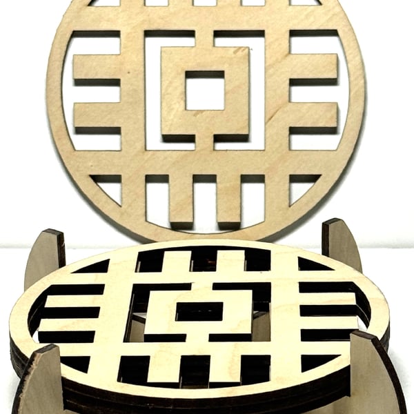 Baltic Birch Wooden Coaster - Set of 4  with stand (6)