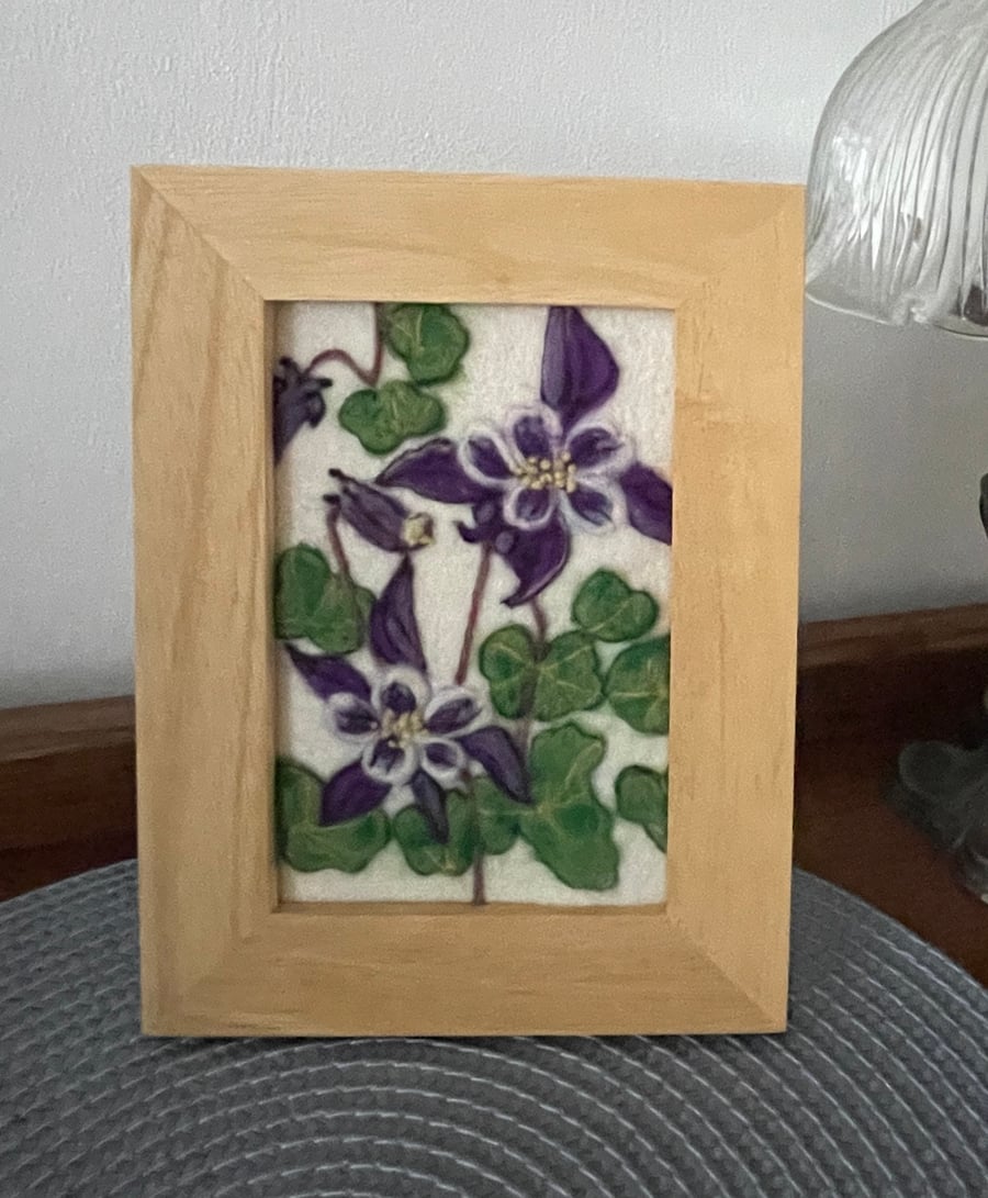A Hand-Felted Aquilegia Textile Artwork