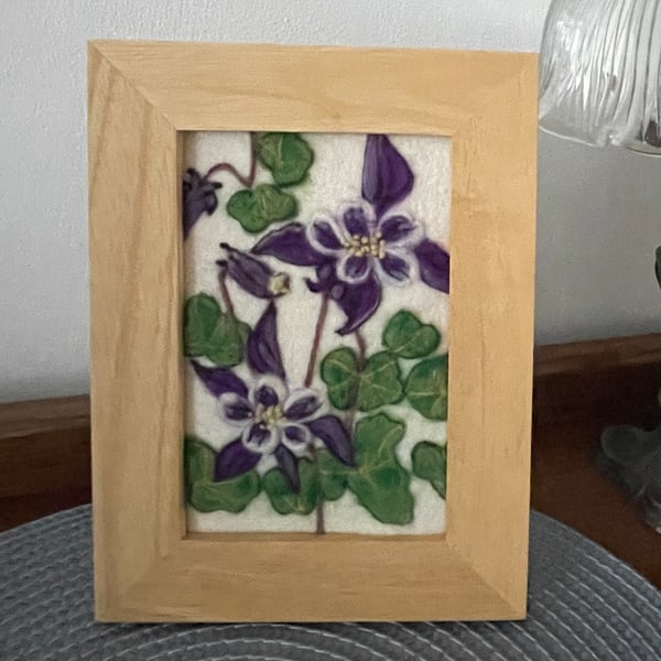 A Hand-Felted Aquilegia Textile Artwork