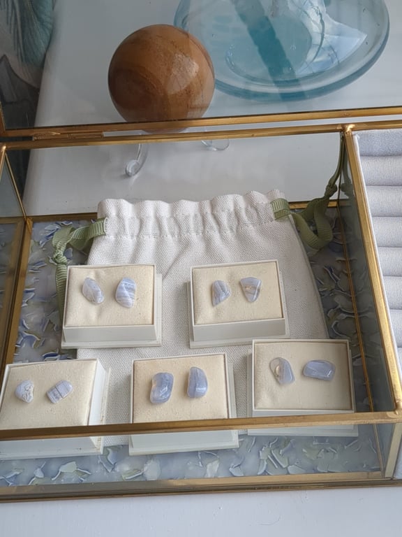 Blue lace agate stud earrings 