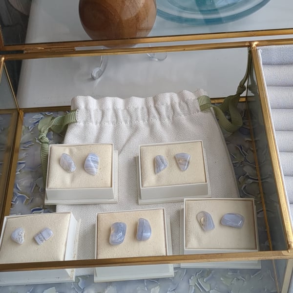 Blue lace agate stud earrings 