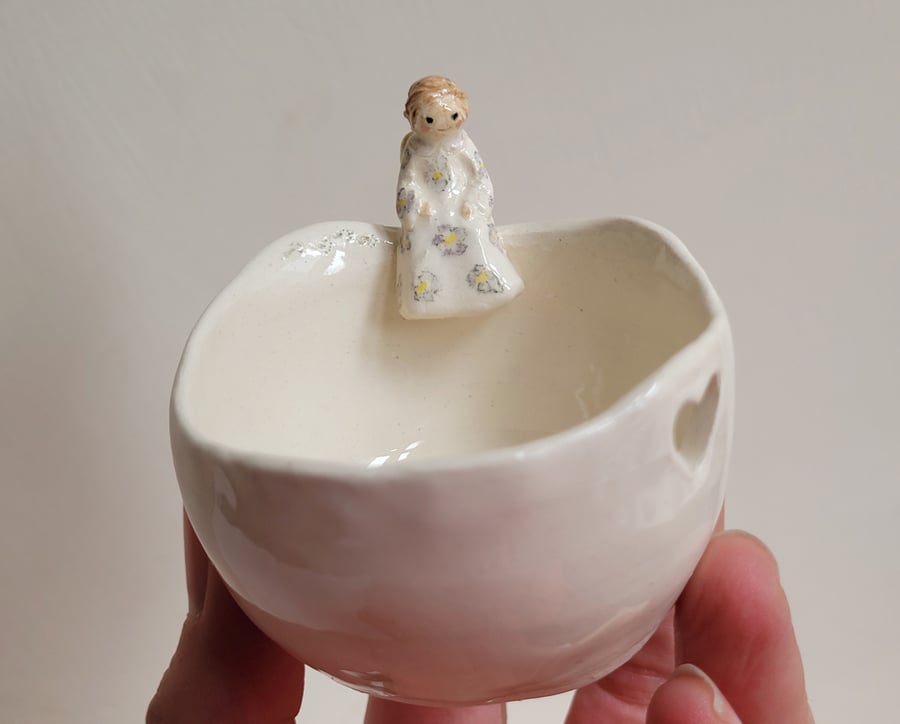 Ceramic handmade tealight Christmas , angel & footprints pottery candle holder 