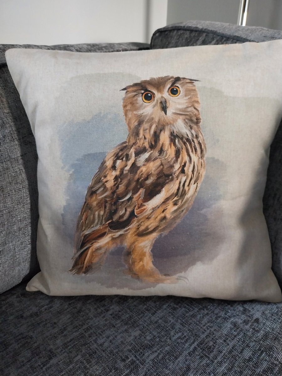 Handmade Print Cushion Cover Animal Owl Folksy