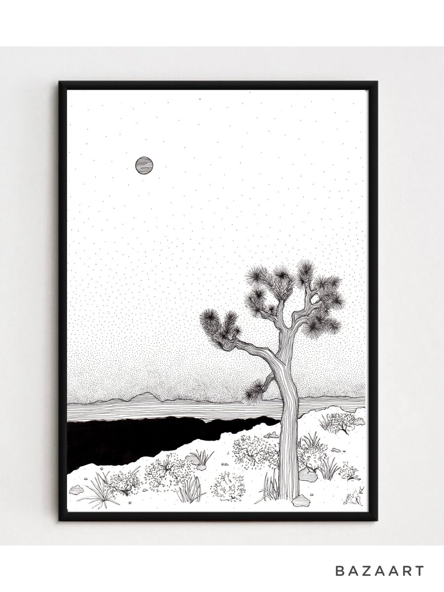 Joshua Tree art print, pen and ink illustration