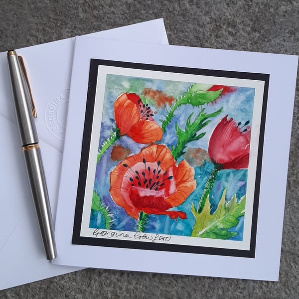 Blank Card. Birthday, Anniversary, Poppies. Keepsake Card. For All Occasions