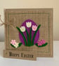 Easter greeting card with cream and pink flowers. Handmade from wool felt. - Image 2