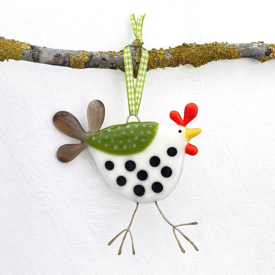 Spotty Fused Glass Chicken Decoration