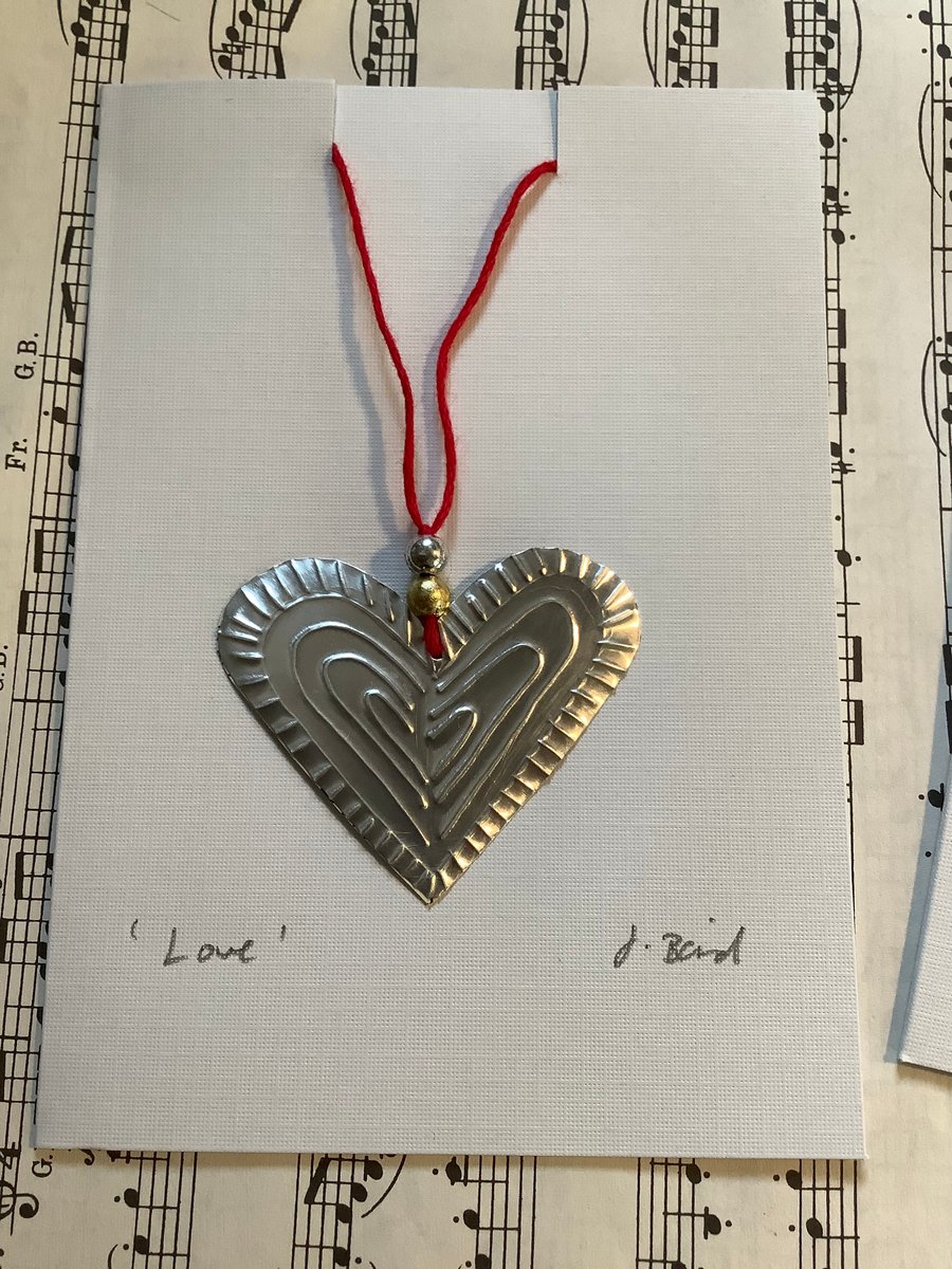Embossed metal heart decorations. Handmade. Valentines. Wedding. Gift. 