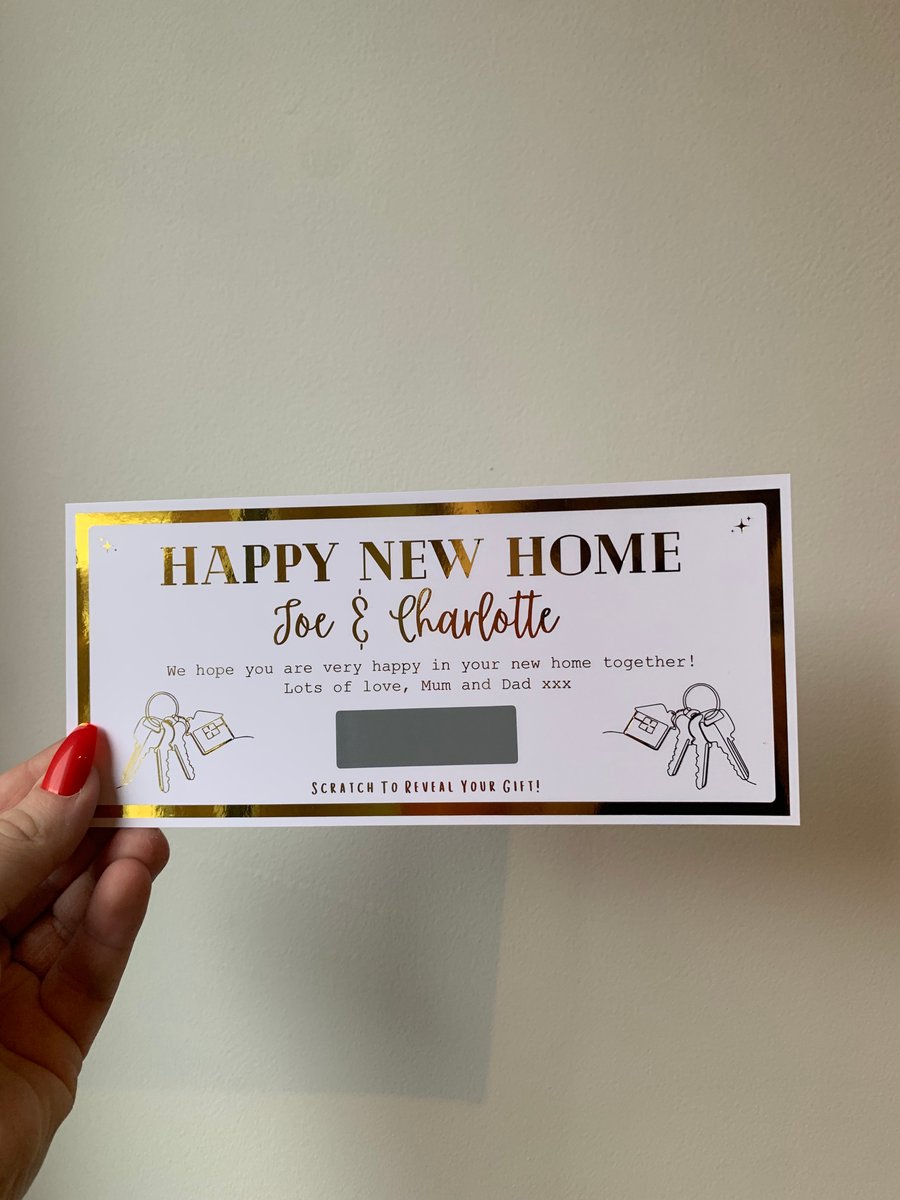 House Warming New Home Scratch Off Voucher, Any Personalised Foil Gift Ticket