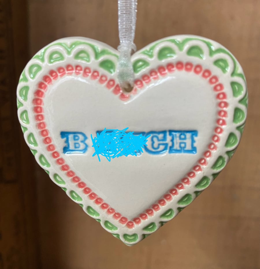 Small Ceramic heart decoration Swear words 