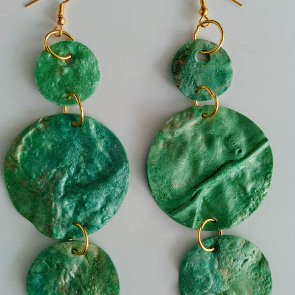 Green Blue with Gold Tinge Earrings - Extremely Lightweight!