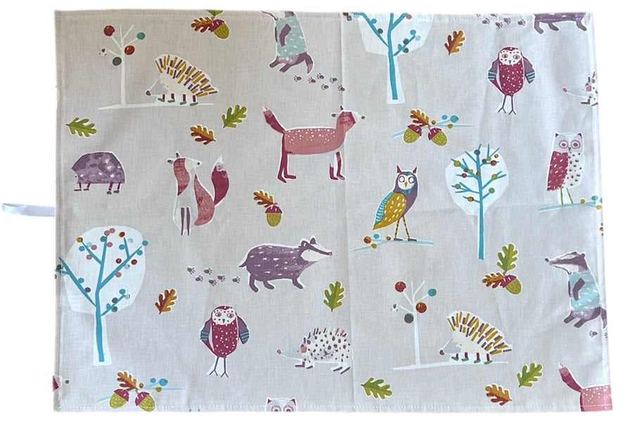 Woodland Animal Print Large Cotton Linen Tea Towel