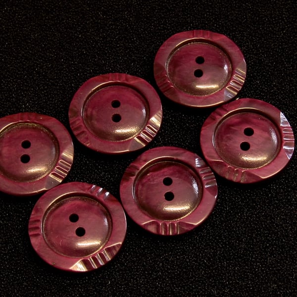 Vintage Buttons: Art Deco-esque Deep Maroon 6x 16mm
