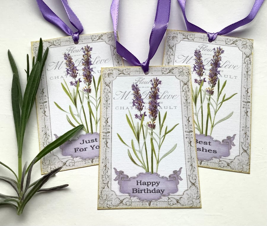 GIFT TAGS ( set of 3) Vintage-style.' Lovely Lavender' ...ready to ship...
