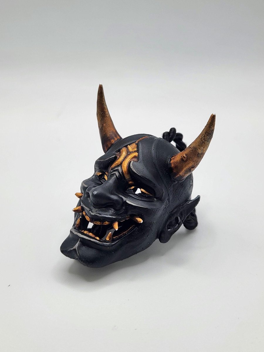 Samurai Oni Mask Rear View Mirror Charm Hand-Painted 3D Printed Car Accessory
