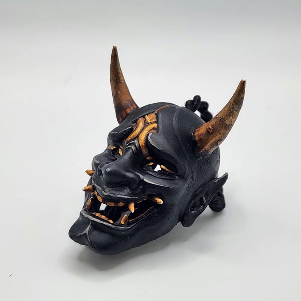 Samurai Oni Mask Rear View Mirror Charm Hand-Painted 3D Printed Car Accessory