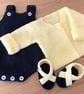 Knitted Baby Romper Set 0-3 Months: Navy, Yellow Jacket & Sandals (424)