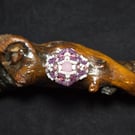 Pink White Glass Adjustable Ring 