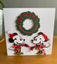 Handmade Minnie & Mickey Christmas Wreath Card