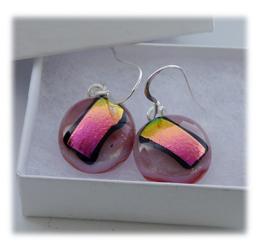 Handmade Fused Dichroic Glass Earrings 201 Hot Pink