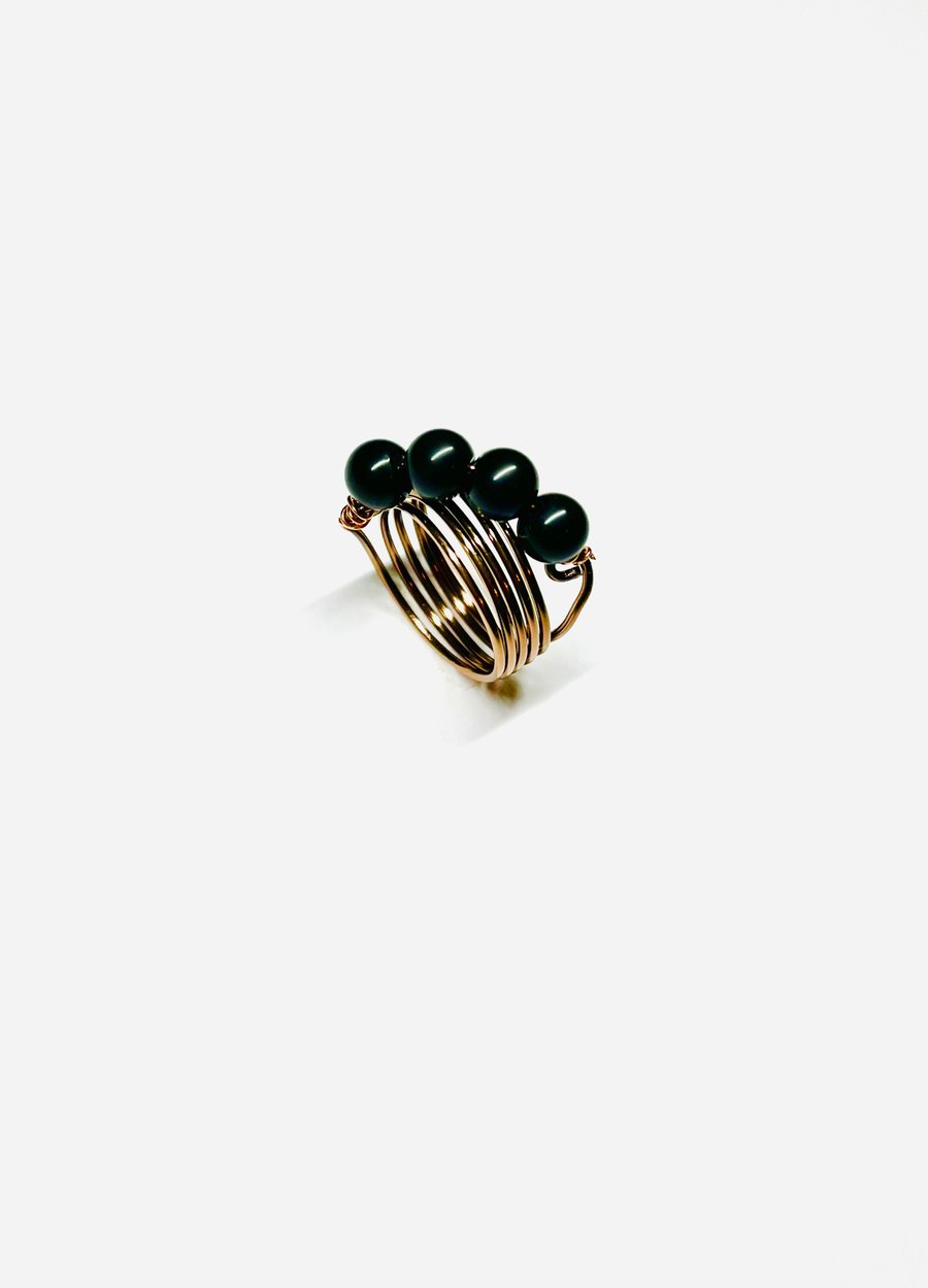 Black Onyx Balls Wire Ring