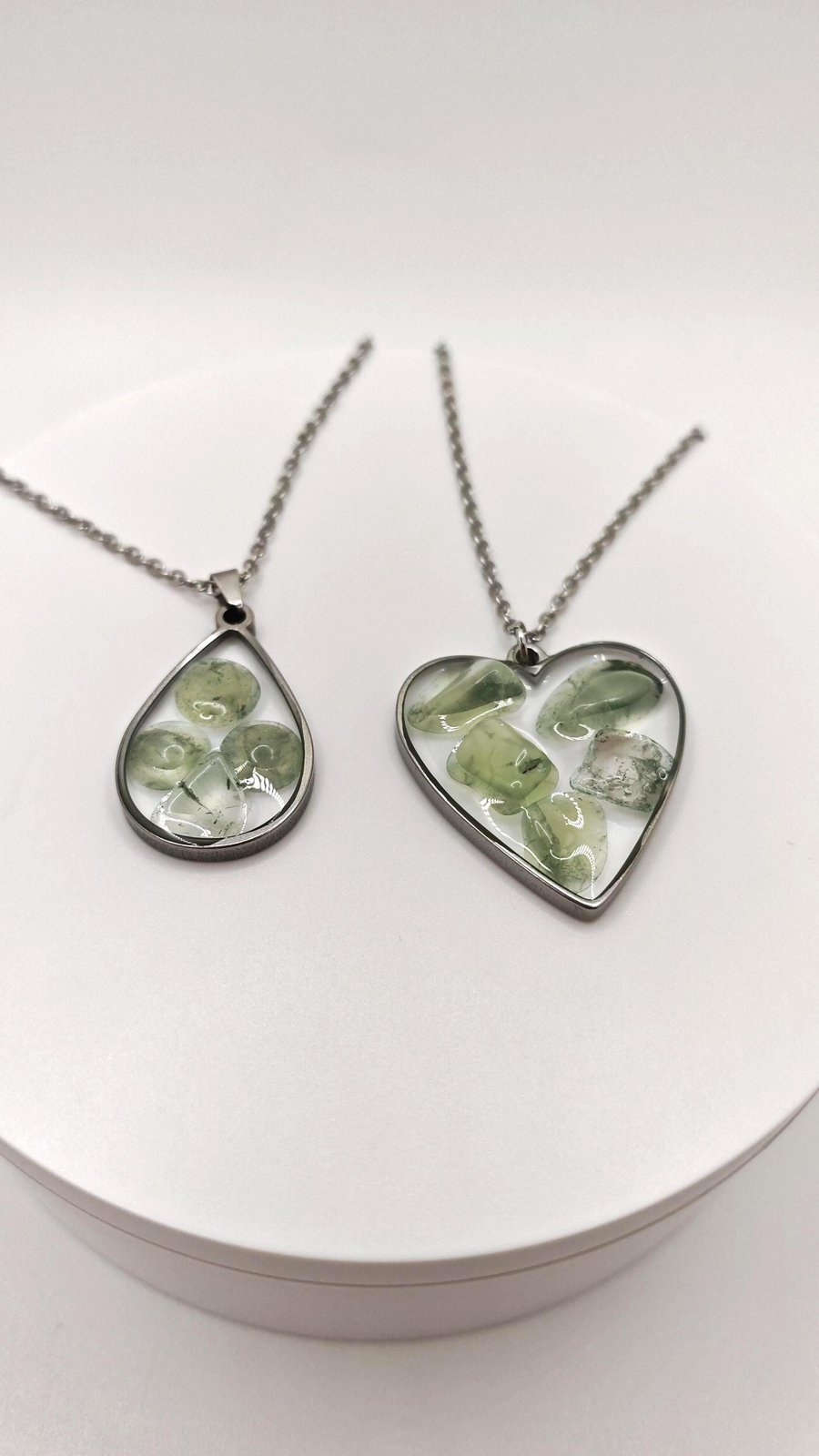 Handmade Green Aventurine Resin Pendant: Natural Gemstone Necklace
