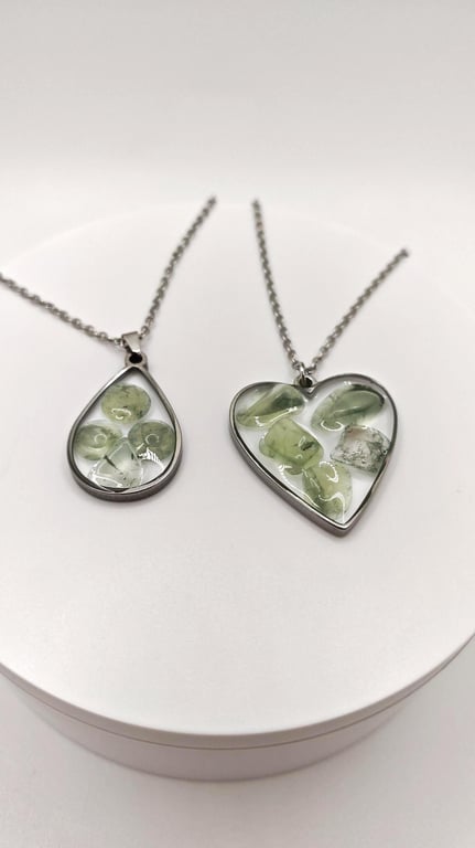 Handmade Green Aventurine Resin Pendant: Natural Gemstone Necklace