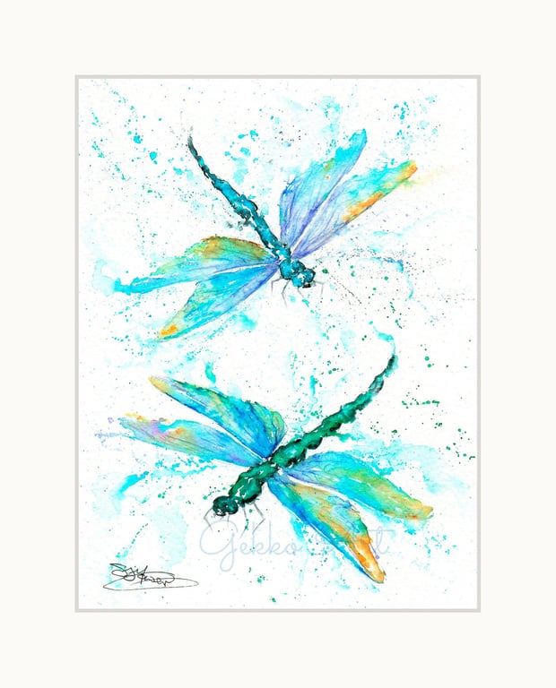 Dragonflies Blue, A  Fine Art Print from an Original Watercolour Painting