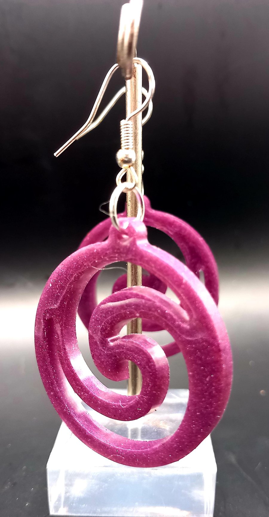 Large Purple Coloured Resin Swirl Round Drop Earrings