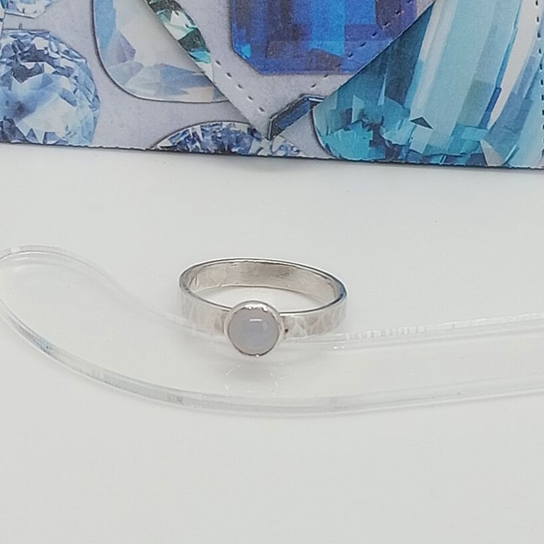 Gemstone Ring Blue Lace Agate Sterling Silver Hallmarked size M gift wrapped