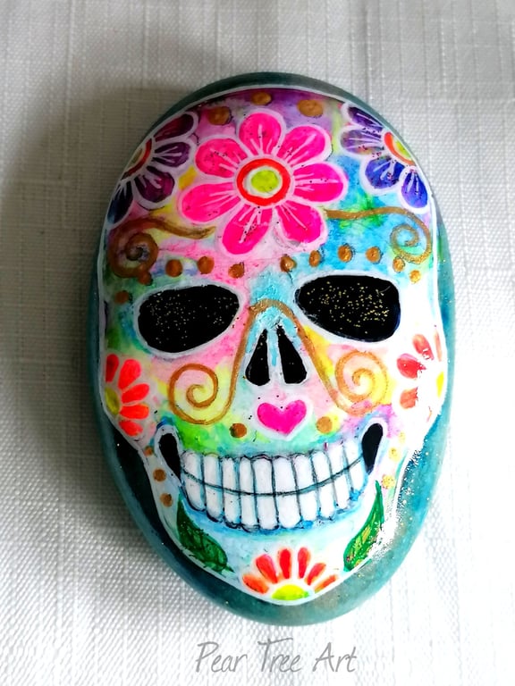 Sugar Skull Rock Art, Hand painted.