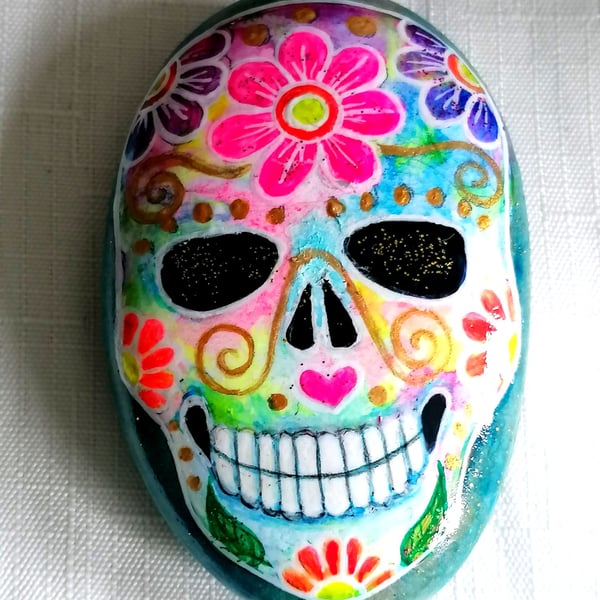 Sugar Skull Rock Art, Hand painted.
